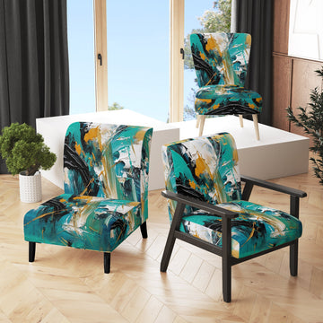 Teal Yellow Cubist Kaleidoscope - Modern Arm Chair